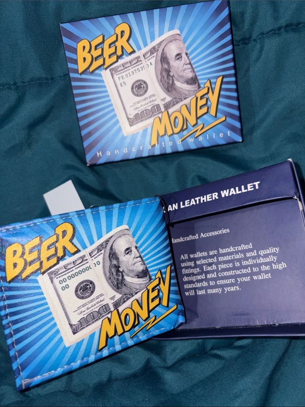 Funny Wallet - Beer Money Vegan Leather Wallet - bifold Ben Franklin